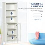 Armário Alto de Casa de Banho com 2 Portas de Vidro e 3 Prateleiras Armário Auxiliar Estilo Moderno 53x30x162cm Branco