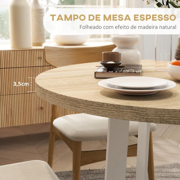 Mesa de Cozinha Redonda para 4 Pessoas Moderna com Tampo de Madeira e Base de Aço Cruzada Ø80x75 cm Carvalho