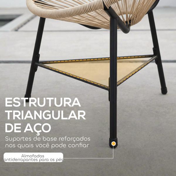 Conjunto de 2 Cadeiras Acapulco de Jardim em Vime Sintético Cadeiras para Exterior com Estrutura de Aço Madeira