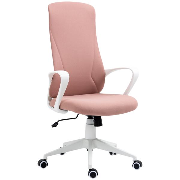 Cadeira de Escritório Ergonómica com Altura Ajustável Função de Inclinação e Encosto Alto 62x56x110 - 119,5 cm Rosa