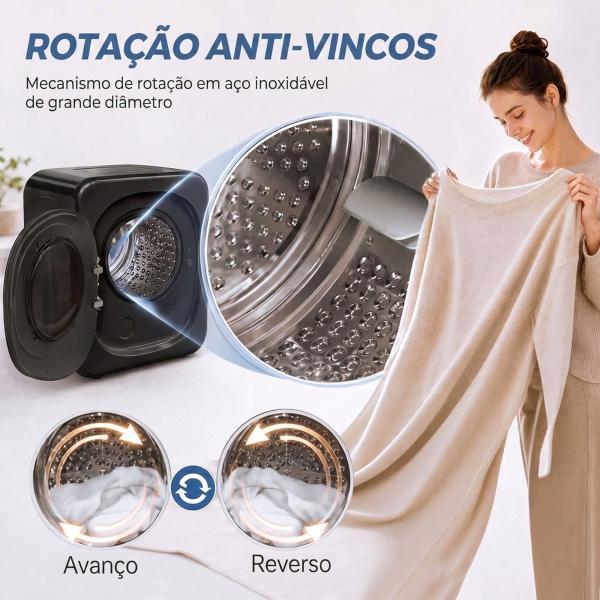 Máquina de Secar Roupa de Exaustão 4 kg 800W Anti - Vincos Esterilização 5 Programas Carga Frontal 48x40x56 cm Preto