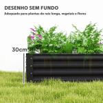 Caixa de Plantio de Aço Galvanizado para Cultivar Plantas Flores Floreira Grande de Exterior Retangular com Fundo Aberto 180x90x30 cm Cinzento Escuro