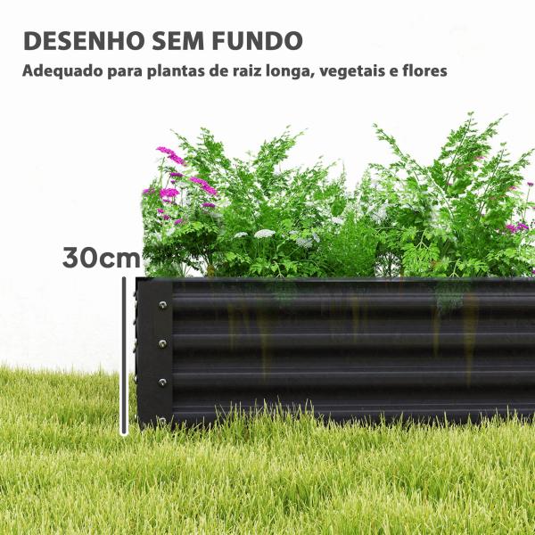 Caixa de Plantio de Aço Galvanizado para Cultivar Plantas Flores Floreira Grande de Exterior Retangular com Fundo Aberto 180x90x30 cm Cinzento Escuro