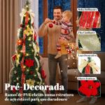 Árvore de Natal Desdobrável 180 cm com 100 Luzes LED, 11 Modos, Comando à Distância e Decoração Incluída, Verde