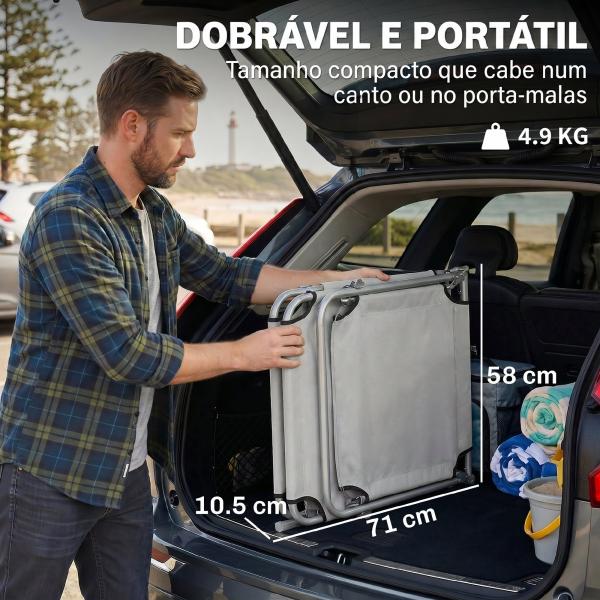Espreguiçadeira de Jardim Dobrável com Toldo Removível e Ajustável e Encosto Ajustável em 4 Posições 187x58x36 cm Cinza Claro