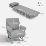 Sofá Cama Dobrável Estofado em Linho Sintético com Encosto Ajustável em 5 Níveis e Almofada Acolchoada 73x78x81 cm Cinzento Claro