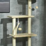 Arranhador para Gatos do Solo ao Teto de 230 - 250 cm com Altura Ajustável Múltiplas Plataformas Rede Bolas Suspensas Bege