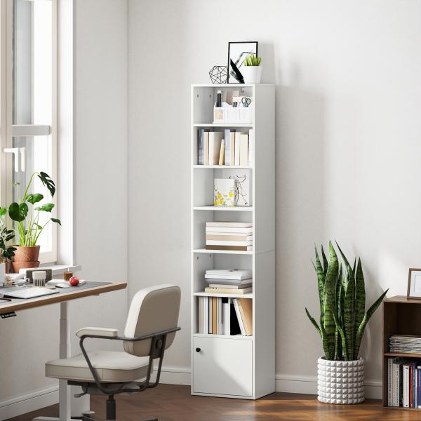 Estante de 7 Níveis Estante para Livros com Prateleiras Ajustáveis e Armário Estante Moderna 40x30x180 cm Branco