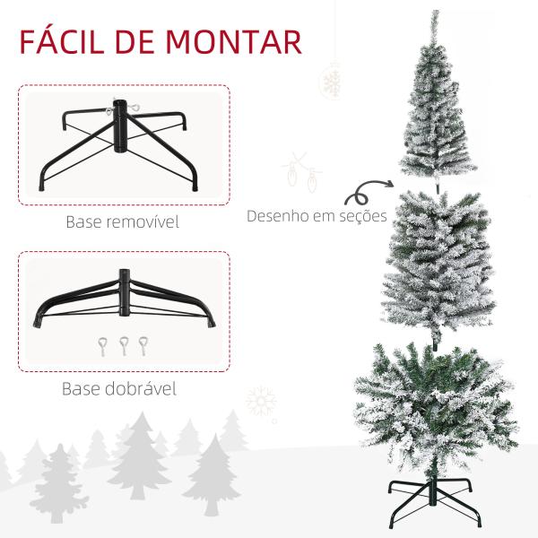 Árvore de Natal 225 cm Árvore de Natal Artificial Nevado com 738 Ramos e Suporte de Metal Verde e Branco