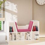 Estante Infantil com Assento Estante com 6 Cubos e Banco com Almofada 102x30x61cm Branco e Rosa