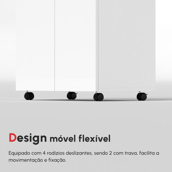 Armário de Armazenamento Moderno Móvel para Armazenamento com Rodas Armário e Prateleiras 60x35x65cm Branco