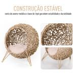 Cama para Gatos em Vime Sintético com Base de Tripé Almofada com Pelúcia e Algodão Suave Desenho Elevado Ø52x58 cm Madeira