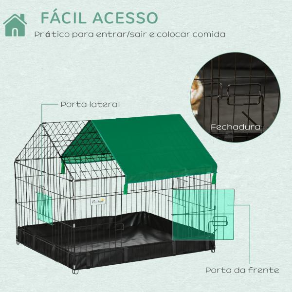 Gaiola para Animais Pequenos com 2 Portas Base com Tecido Oxford Impermeável e Toldo 90x75x75 cm Preto e Verde