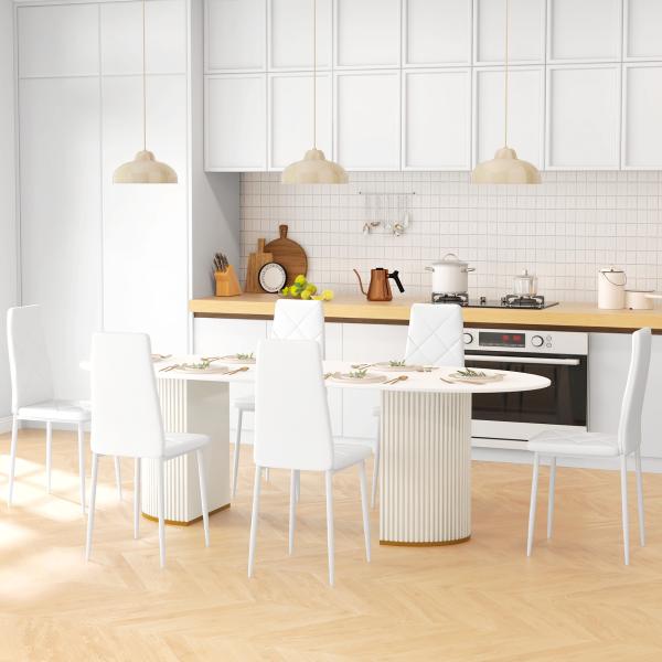 Conjunto de 6 Cadeiras de Sala de Jantar Estofadas em Couro Sintético com Encosto Alto e Pés de Aço 41x50x97 cm Branco