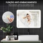 Espelho de Casa de Banho com Luz LED 80x60 cm Bluetooth 3 Cores de Luz Relógio Digital Função Antiembaciamento Memória Prata