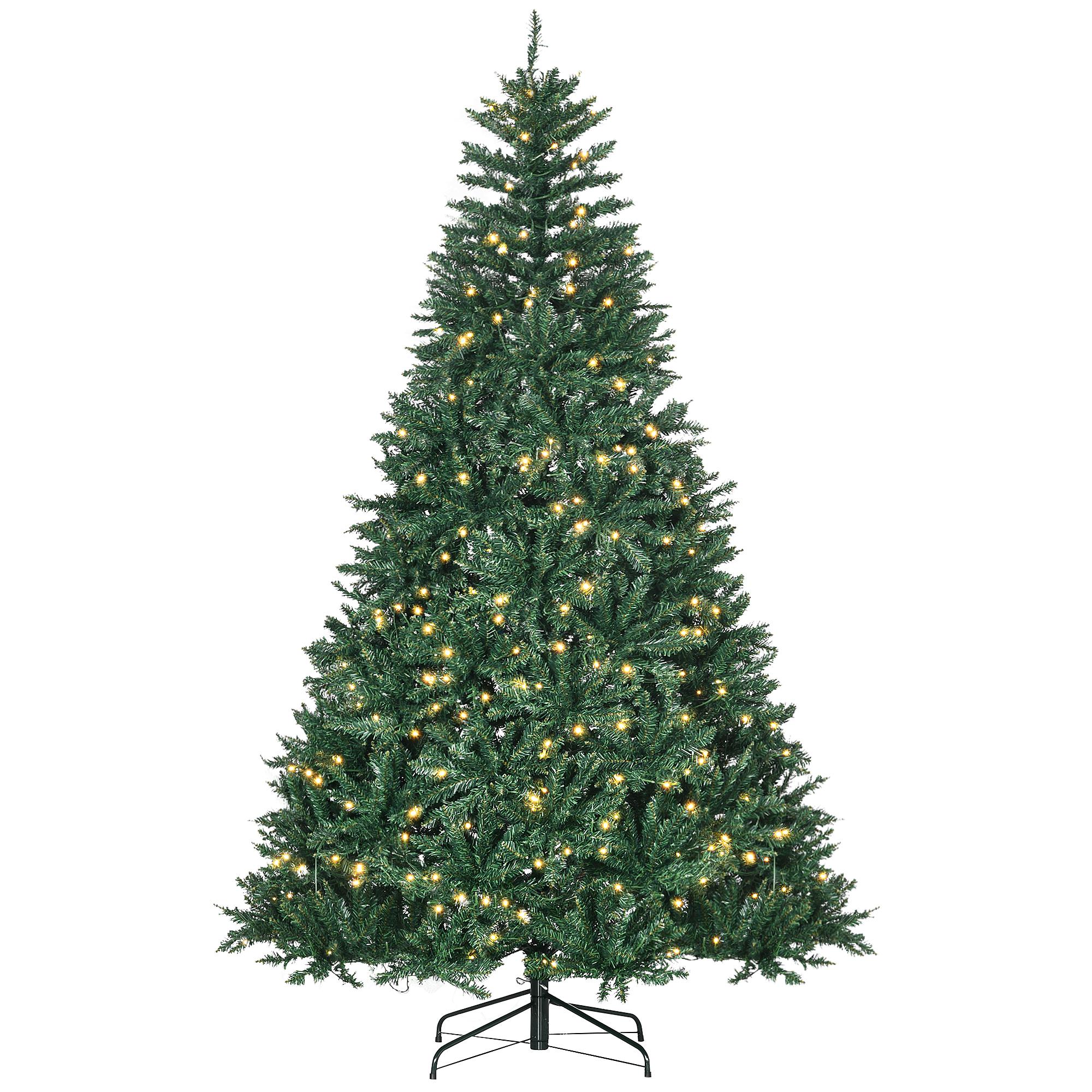 Árvore de Natal Artificial 210 cm com 700 LED Branco Quente, 2154 Pontas e Base Metálica Dobrável - Verde