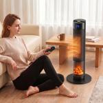 Aquecedor Elétrico Cerâmico PTC 2000W com 5 Modos, App Wi‑Fi, Chama 3D, Comando e Proteção contra Sobreaquecimento - Preto