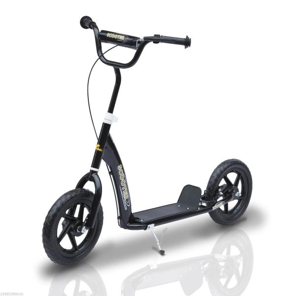 Trotinete para Crianças acima de 5 anos Scooter de 2 Rodas Grandes de 12 Polegadas com Freio e Guidão Ajustável em Altura Carga Máx. 50kg 120x52x80 - 88cm Preto