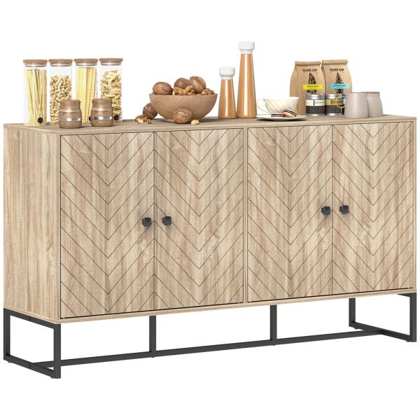 Aparador de Sala com 4 Portas com Design Chevron Prateleiras Ajustáveis Pés de Aço 140,5x40x81,5 cm Carvalho