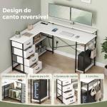 Mesa de Canto para Computador Amplo Espaço de Arrumação com 4 Gavetas 155x112x91,5 cm Branco