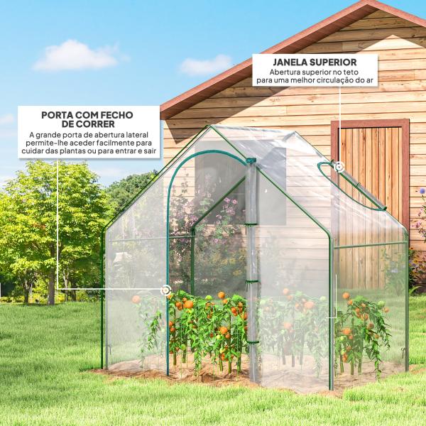 Estufa com Janela Porta Estrutura de Aço e Cobertura de Plástico Impermeável Anti - UV 180x100x168 cm Transparente