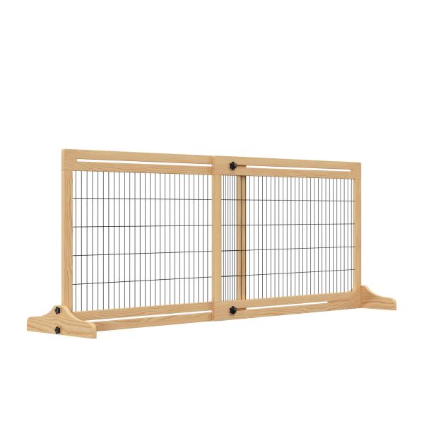 Barreira de Segurança para Cães de Madeira Extensível com Pés de Suporte Barreira de Proteção para Animais de Estimação para Portas Escada Corredor 104 - 183x36x69cm Natural