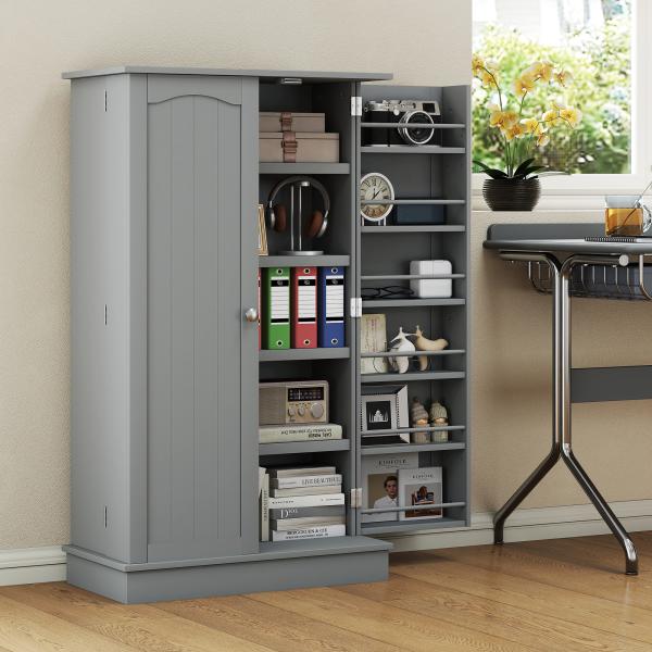 Armário de Cozinha Armário Despensa Cozinha com 2 Portas e 16 Prateleiras Armário Moderno 60x30x104 cm Cinzento