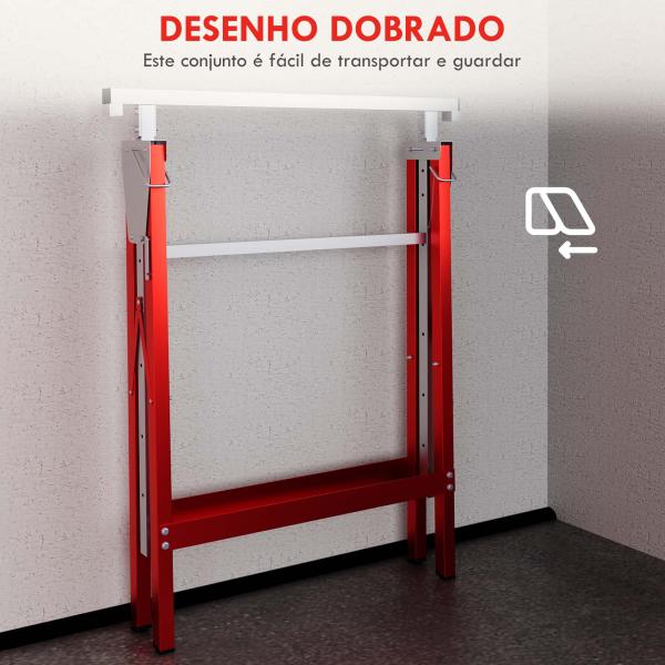 Conjunto de 2 Cavaletes Telescópicos Dobráveis com Altura Ajustável Cavaletes de Serra de Aço 68x58x80 - 130 cm Vermelho