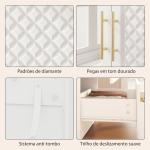 Roupeiro com Espelho 2 Portas e 2 Gavetas Relevo de Diamante Barra para Pendurar Estilo Moderno 80x50x180 cm Branco