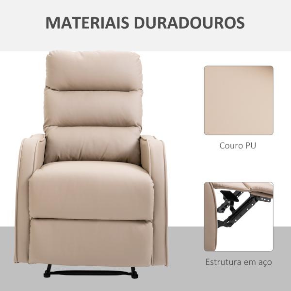 Poltrona Relax com reclinação manual até 160 ° com apoio para os pés retrátil Esponja de densidade estofada em PU 65x89x100cm