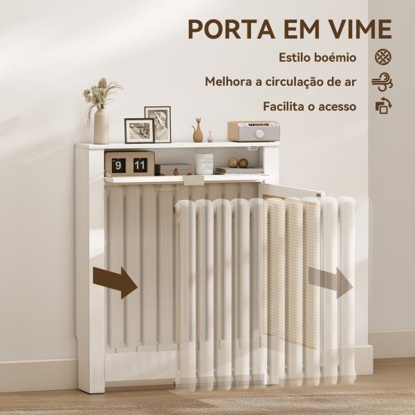 Cobertura para Radiador com Porta Rebatível e Vime Proteção Radiador de MDF 78x19x95,5 cm com Compartimento Desenho Boémio Branco