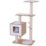 Árvore Arranhadora para Gatos de Madeira 71,5x49,5x120cm Torre para Gatos com Caverna Plataformas Postes Arranhadores de Sisal Almofadas de Pelúcia Suave e Bolas Suspensas Natural