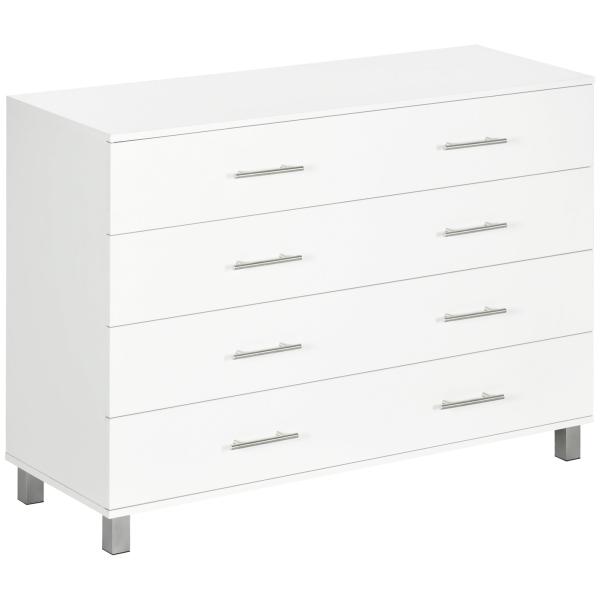 Cómoda com 4 Gavetas Cómoda de Dormitório de Estilo Moderno para Sala de Estar Entrada Corredor 112x38,2x81cm Branco