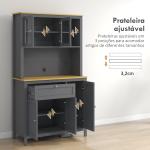 Armário de Cozinha Alto com 5 Portas Prateleira Ajustável, Gaveta Bancada Aberta para Microondas Orifício para Cabo 100x40x180 cm Cinza