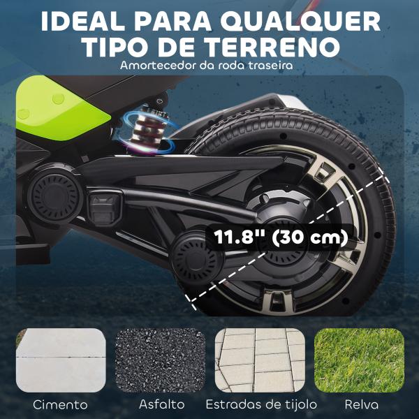 Quadricilo Elétrico para Crianças 12V com 2 Motores Velocidade até 5 km/h 3 Rodas Faróis Buzina Música 113x74x63 cm Verde