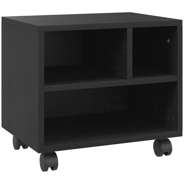 Móvel para Impressora com Rodas Suporte para Impressora com Compartimentos Abertos para Escritório Estúdio 40x30x36 cm Preto