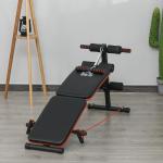 Banco de Abdominais Dobrável Ajustável em Altura com Cordas Elásticas 137x51x50 - 66 cm Preto e Vermelho