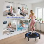 Trampolim de Fitness Ø102 cm Dobrável com Guiador Ajustável de 4 Níveis e Bandas para Treino de Pernas e Corpo Azul