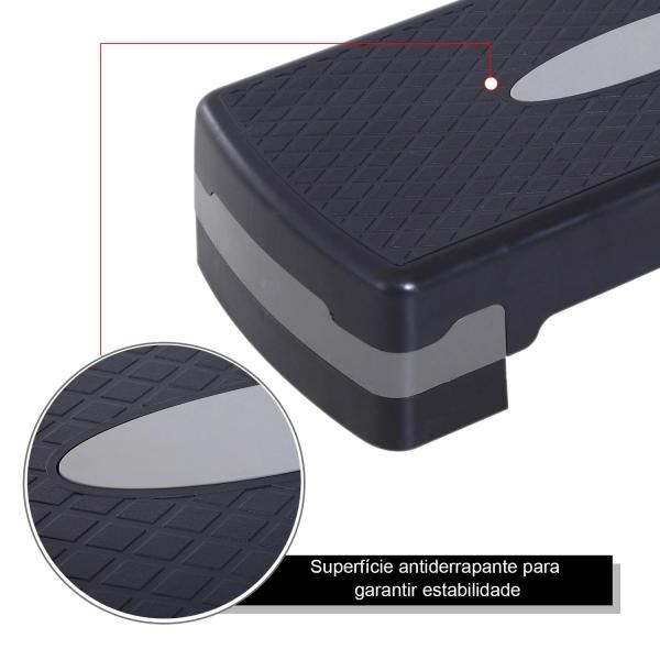 Step para Exercício Aeróbico Plataforma Step com Altura Ajustável em 2 Níveis com Carga Máxima 120kg para Exercício em Academia Casa 68x29x10 - 15cm Preto