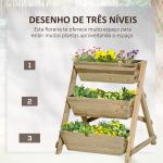 Horta de Escada de 3 Níveis Horta de Madeira com Tecido não tecido e Orifícios de Drenagem Horta para Plantas Flores Ervas 71x61x77cm Madeira Natural