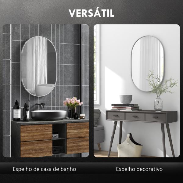 Espelho Casa de Banho 60x90 cm Espelho Decorativo de Parede com Estrutura de Alumínio Horizontal ou Vertical Prata