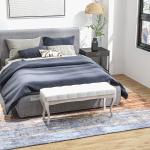 Banco Pé de Cama com Pés de Madeira e Assento Acolchoado para Dormitório Entrada Corredor 110x37x49 cm Creme