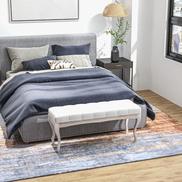 Banco Pé de Cama com Pés de Madeira e Assento Acolchoado para Dormitório Entrada Corredor 110x37x49 cm Creme