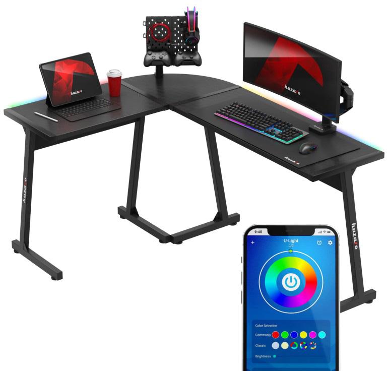 Mesa Gaming Hero 6.0 RGB 147cm c/ Canto Arredondado (Preto) - HUZARO