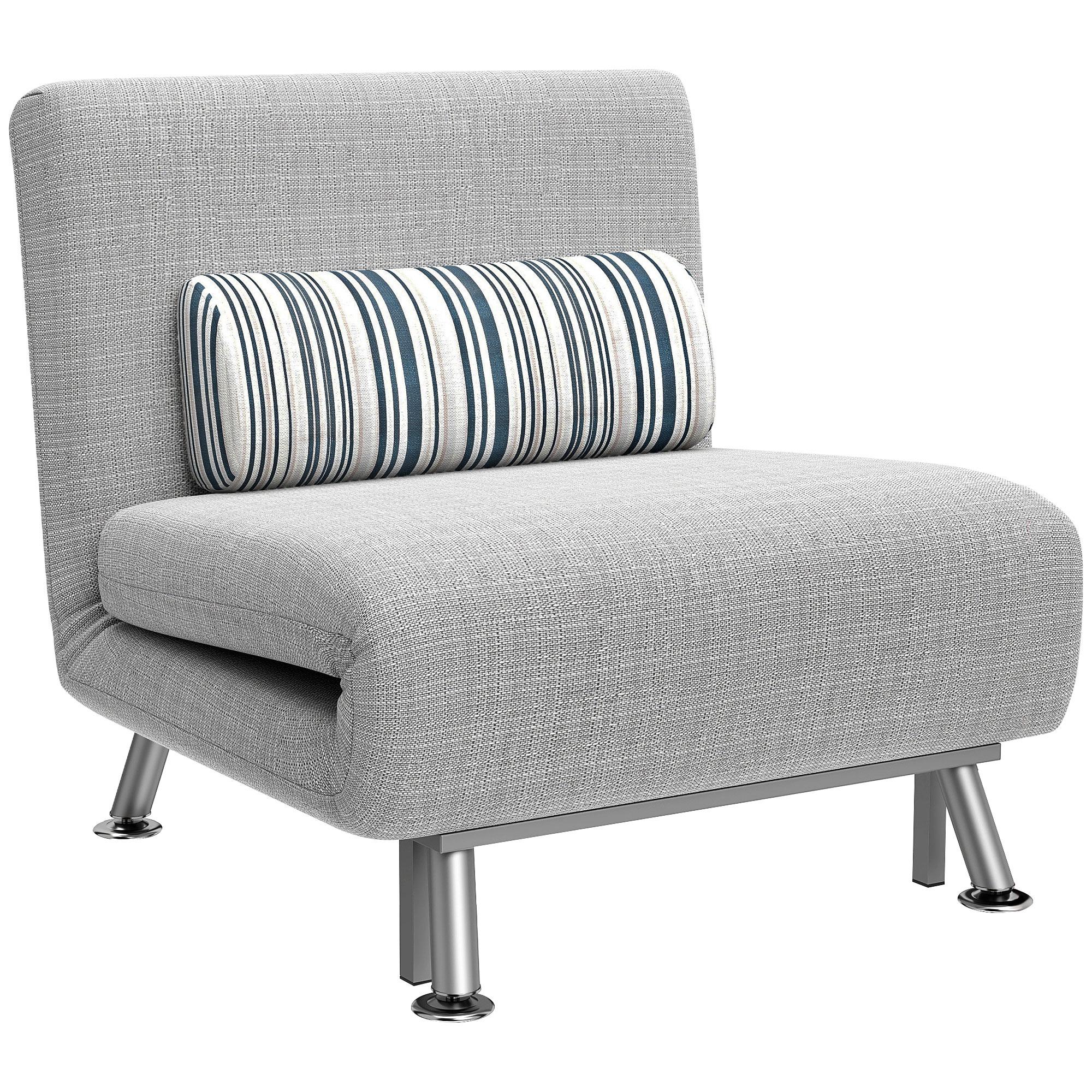 Sofá - Cama Individual Dobrável com Encosto Ajustável 5 Posições, Almofada e Revestimento em Linho Sintético, 75x70x75 cm, Cinzento