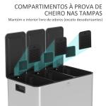 Balde de Lixo de Cozinha com 3 Compartimentos 3x10L com Pedais Tampas com Fechamento Suave e Cubo Amovível 49,6x34,5x38,6 cm Prata