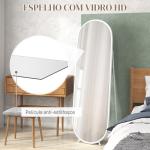 Espelho de Pé Oval 160x40 cm Espelho de Corpo Inteiro com Moldura Metálica Suporte e 2 Formas de Utilização Branco