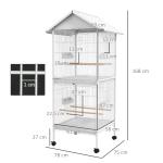 Gaiola para Pássaros 2 em 1 com 2 Andares Rodas 4 Comedouros 4 Poleiros e Bandejas Amovíveis 78x75x168 cm Branco