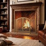 Guarda - Fagulhas para Lareira Dobrável de 3 Painéis em Metal com Porta Dupla para Casa 122x75 cm Dourado