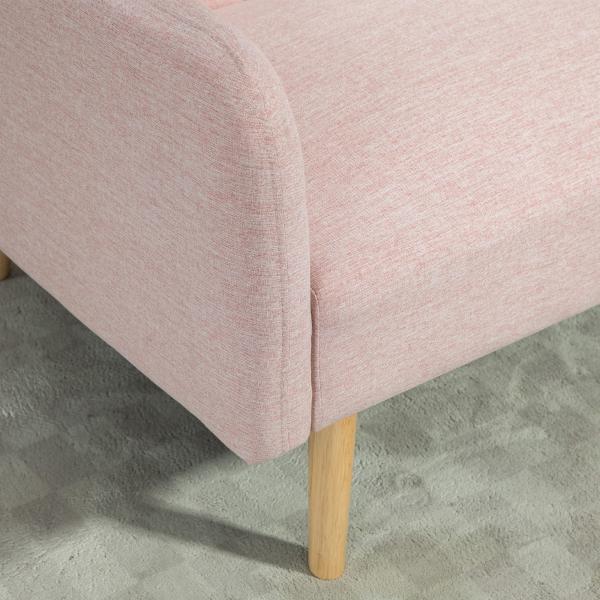 Sofá Cama de 2 Lugares com Encosto Ajustável em 3 Posições Apoio para os Braços e Pés de Madeira 173x75x73 cm Rosa